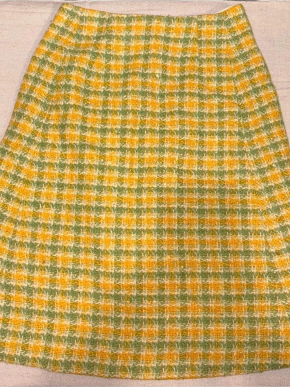Vintage The Villager Yellow & Sage Green Tweed A-Line Mini Skirt |
